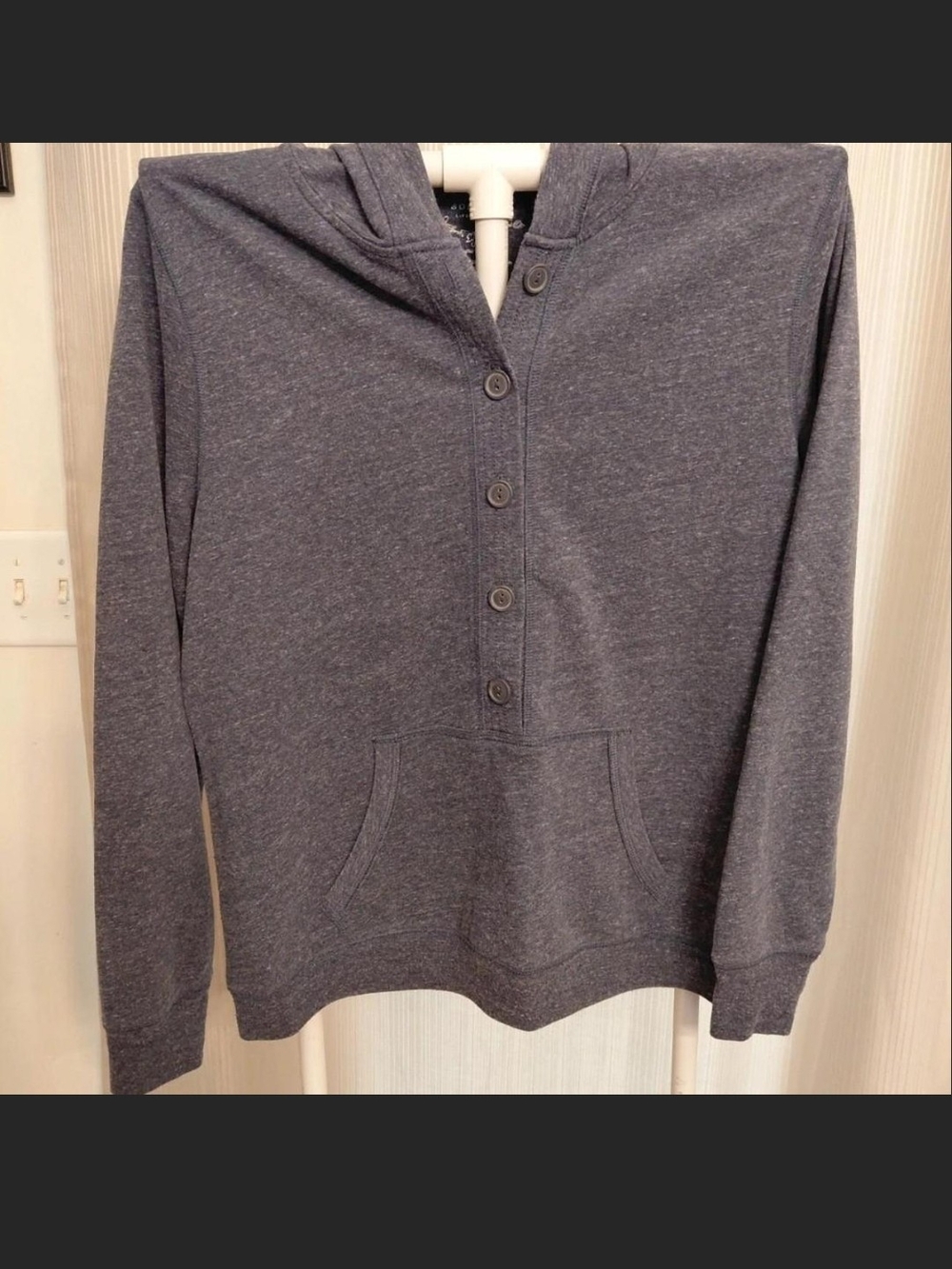 Sonoma Women's Dark Heather Gray Button-Placket Hooded Sweatshirt
